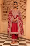 Buy_Sheetal Batra_Red Chauga Kurta And Dupatta  Silk Chanderi Embroidery Aiman A-line Salwar Set _at_Aza_Fashions