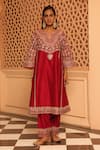 Sheetal Batra_Red Chauga Kurta And Dupatta  Silk Chanderi Embroidery Aiman A-line Salwar Set _Online_at_Aza_Fashions