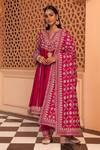 Buy_Sheetal Batra_Pink Chauga Kurta And Dupatta  Silk Chanderi Aiman Kashmiri Tilla Salwar Set _at_Aza_Fashions