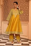 Buy_Sheetal Batra_Yellow Chauga Kurta Silk Chanderi Aiman Kashmiri Tilla With Salwar _at_Aza_Fashions