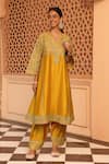 Buy_Sheetal Batra_Yellow Chauga Kurta Silk Chanderi Aiman Kashmiri Tilla With Salwar _Online_at_Aza_Fashions