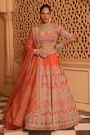 Buy_Sheetal Batra_Orange Lehenga And Blouse Raw Silk Embroidery Faizah Floral Bridal Set _at_Aza_Fashions