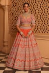 Buy_Sheetal Batra_Orange Lehenga And Blouse Raw Silk Embroidery Faizah Floral Bridal Set _Online_at_Aza_Fashions