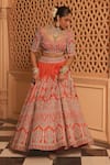 Shop_Sheetal Batra_Orange Lehenga And Blouse Raw Silk Embroidery Faizah Floral Bridal Set _Online_at_Aza_Fashions