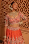 Buy_Sheetal Batra_Orange Lehenga And Blouse Raw Silk Embroidery Faizah Floral Bridal Set 