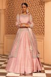 Shop_Sheetal Batra_Pink Lehenga And Blouse Raw Silk Embroidery Kirandori Halter Neck Humeyra Set _Online_at_Aza_Fashions