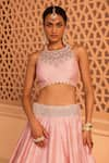 Buy_Sheetal Batra_Pink Lehenga And Blouse Raw Silk Embroidery Kirandori Halter Neck Humeyra Set 