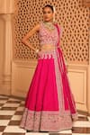 Buy_Sheetal Batra_Pink Lehenga And Blouse Raw Silk Embroidery Kirandori V Neck Ilma Paisley Set _at_Aza_Fashions