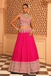 Sheetal Batra_Pink Lehenga And Blouse Raw Silk Embroidery Kirandori V Neck Ilma Paisley Set _Online_at_Aza_Fashions