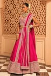 Sheetal Batra_Pink Lehenga And Blouse Raw Silk Embroidery Kirandori V Neck Ilma Paisley Set _at_Aza_Fashions