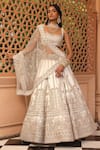 Buy_Sheetal Batra_Ivory Lehenga And Blouse Raw Silk Embroidery Paisley Iqra Kirandori Bridal Set _at_Aza_Fashions