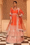 Buy_Sheetal Batra_Orange Anarkali And Lehenga - Raw Silk Embroidery Paisley Scoop Mariyah & Set _at_Aza_Fashions