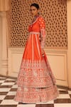 Shop_Sheetal Batra_Orange Anarkali And Lehenga - Raw Silk Embroidery Paisley Scoop Mariyah & Set _Online_at_Aza_Fashions