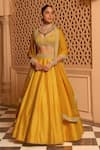 Buy_Sheetal Batra_Yellow Lehenga And Blouse Raw Silk Embroidery Kirandori Mazhum Floral & Set _at_Aza_Fashions