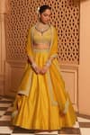 Sheetal Batra_Yellow Lehenga And Blouse Raw Silk Embroidery Kirandori Mazhum Floral & Set _Online_at_Aza_Fashions