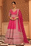 Buy_Sheetal Batra_Pink Anarkali And Lehenga - Raw Silk Embroidery Naila Floral Butti Bridal Set _at_Aza_Fashions