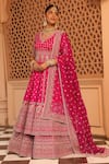 Buy_Sheetal Batra_Pink Anarkali And Lehenga - Raw Silk Embroidery Naila Floral Butti Bridal Set _Online_at_Aza_Fashions