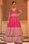 Shop_Sheetal Batra_Pink Anarkali And Lehenga - Raw Silk Embroidery Naila Floral Butti Bridal Set _Online_at_Aza_Fashions