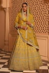 Buy_Sheetal Batra_Yellow Lehenga And Blouse Raw Silk Embroidery Noorali Floral Butti Bridal Set _at_Aza_Fashions