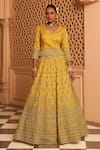 Sheetal Batra_Yellow Lehenga And Blouse Raw Silk Embroidery Noorali Floral Butti Bridal Set _Online_at_Aza_Fashions