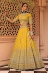 Buy_Sheetal Batra_Yellow Lehenga And Blouse Raw Silk Embroidery Kirandori Uzma Butti Bridal Set _Online_at_Aza_Fashions