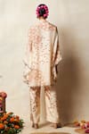 Shop_Vedika M_Beige Silk Printed Tie-dye Mandarin Collar Kaftan With Pant _at_Aza_Fashions