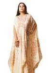 Buy_Vedika M_Beige Silk Printed Tie-dye V-neck Asymmetric Kaftan _Online_at_Aza_Fashions