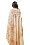 Vedika M_Beige Silk Printed Tie-dye V-neck Asymmetric Kaftan _at_Aza_Fashions