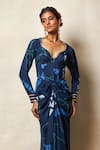 Vedika M_Blue Silk Printed Abstract Sweetheart Asymmetric Corset Dress _Online_at_Aza_Fashions