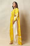 Buy_Vedika M_Yellow Blouse Satin Organza Printed Abstract Asymmetric Pre-draped Saree With _Online_at_Aza_Fashions