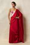 Buy_Vedika M_Red Corset Silk Embellished Sequin Sweetheart Solid Pre-draped Saree With _at_Aza_Fashions