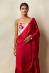 Buy_Vedika M_Red Corset Silk Embellished Sequin Sweetheart Solid Pre-draped Saree With _Online_at_Aza_Fashions