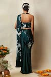 Shop_Vedika M_Green Satin Printed Bandhani Halter Neck Pre-draped Saree With Corset _at_Aza_Fashions