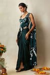 Vedika M_Green Satin Printed Bandhani Halter Neck Pre-draped Saree With Corset _Online_at_Aza_Fashions