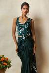 Buy_Vedika M_Green Satin Printed Bandhani Halter Neck Pre-draped Saree With Corset _Online_at_Aza_Fashions