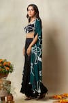 Buy_Vedika M_Green Bustier Silk Printed Bandhani Cape Open Asymmetric Godet Pant Set _Online_at_Aza_Fashions