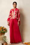 Buy_Vedika M_Red Silk Printed Abstract Round Kaftan With Pant _at_Aza_Fashions