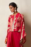 Buy_Vedika M_Red Silk Printed Abstract Round Kaftan With Pant _Online_at_Aza_Fashions