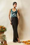 Buy_Vedika M_Green Satin Printed Bandhani Halter Neck Corset With Draped Skirt _at_Aza_Fashions