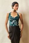 Vedika M_Green Satin Printed Bandhani Halter Neck Corset With Draped Skirt _Online_at_Aza_Fashions