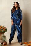 Buy_Vedika M_Blue Silk Printed Abstract Shirt Collar With Pant _at_Aza_Fashions