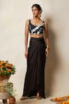 Buy_Vedika M_Black Bustier Silk Printed Bandhani Scoop With Draped Skirt _at_Aza_Fashions