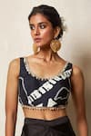 Buy_Vedika M_Black Bustier Silk Printed Bandhani Scoop With Draped Skirt _Online_at_Aza_Fashions