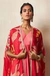 Vedika M_Red Jacket Silk Printed Abstract Bandhani Cape Open With Dress _Online_at_Aza_Fashions