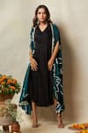 Buy_Vedika M_Green Jacket Silk Printed Abstract Bandhani Cape Open Asymmetric With Dress _at_Aza_Fashions