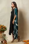 Buy_Vedika M_Green Jacket Silk Printed Abstract Bandhani Cape Open Asymmetric With Dress _Online_at_Aza_Fashions