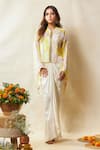 Buy_Vedika M_Yellow Kaftan Silk Printed Abstract Round With Draped Skirt _Online_at_Aza_Fashions