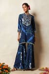 Buy_Vedika M_Blue Silk Printed Abstract Bandhani Round Kurta And Sharara Set _at_Aza_Fashions