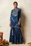 Vedika M_Blue Silk Printed Abstract Bandhani Round Kurta And Sharara Set _Online_at_Aza_Fashions