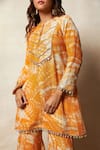 Shop_Vedika M_Orange Zari Tissue Crush Printed Abstract Bandhani Round Kurta And Sharara Set _Online_at_Aza_Fashions